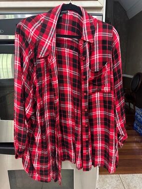 Lane Bryant Red and Black Plaid Button Down Shirt